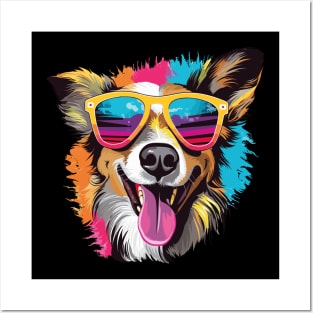 Colorful Happy Dog Wearing Sunglasses Graphic Design Posters and Art